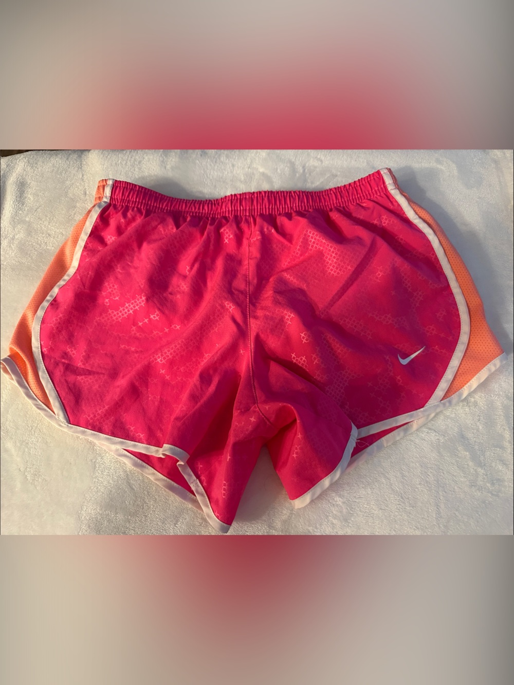 Nike youth Hot Pink Athletic Shorts with White Trim and Orange Side Panels